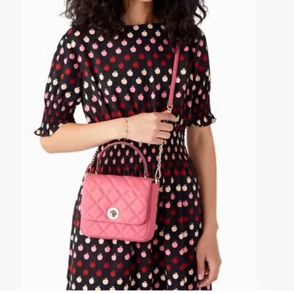 Kate Spade Natalia Square Quilted Leather Crossbody Purse Bright Blush Pink NWT - Picture 10 of 10